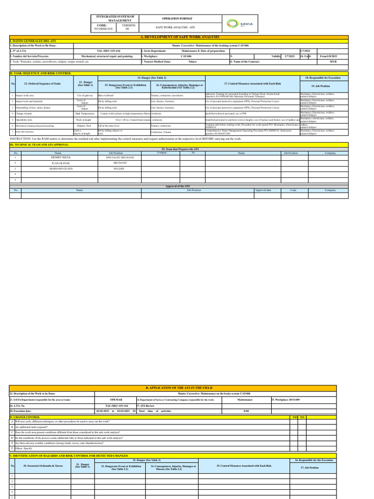 Safe Work Analysis for Brake System Maintenance | PDF | Risk | Leak