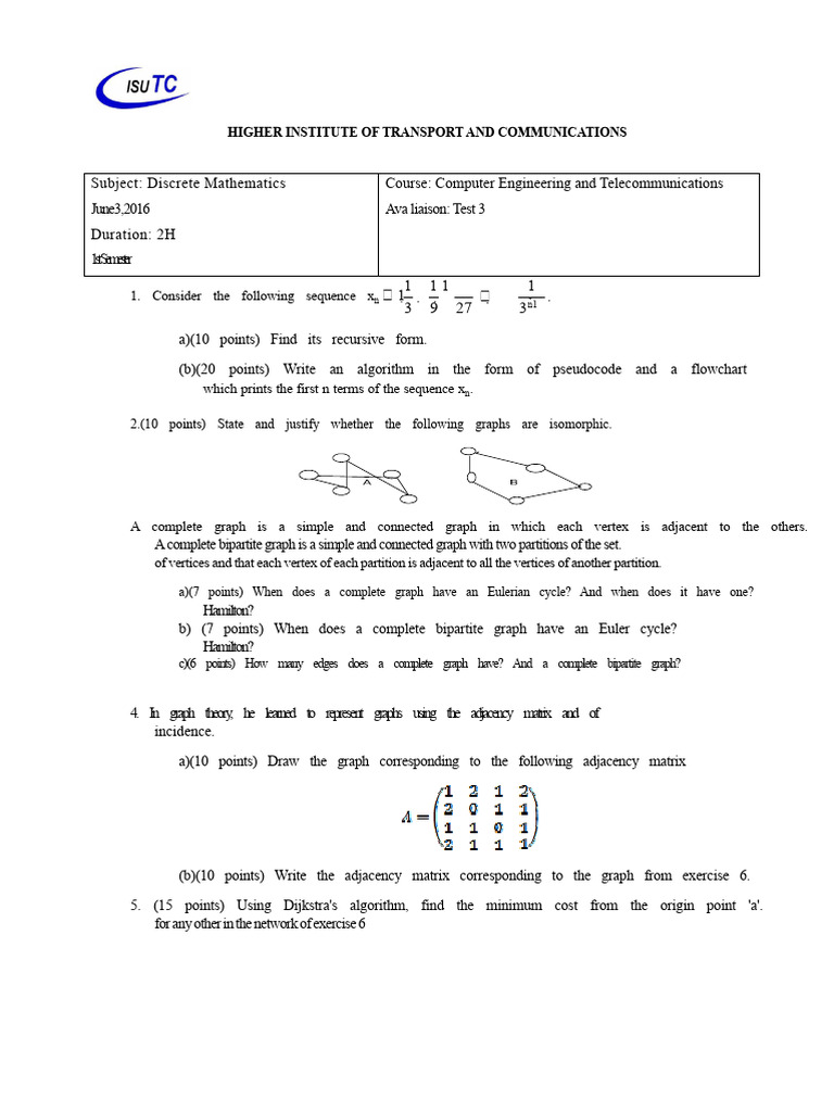 Discrete Mathematics Test Solutions | PDF | Graph Theory | Discrete ...