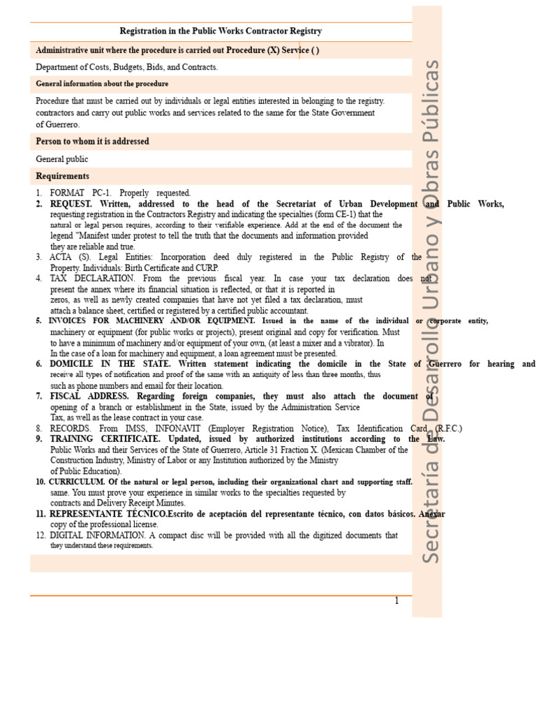 Requirements For Registration and Renewal in The Public Works ...