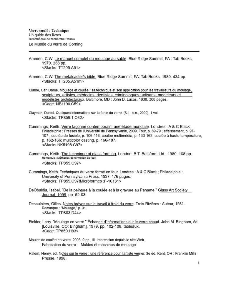 Techniques de moulage du verre PDF Artisanat Secteur secondaire — free download