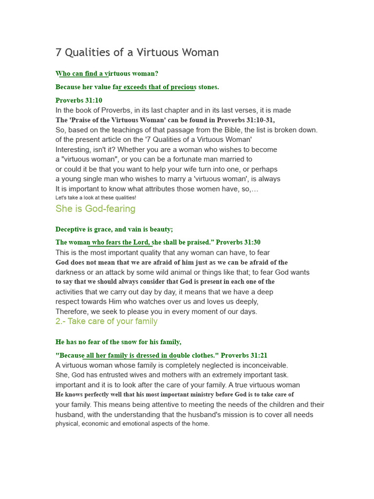 7 Essential Traits of a Virtuous Woman | PDF | Book Of Proverbs