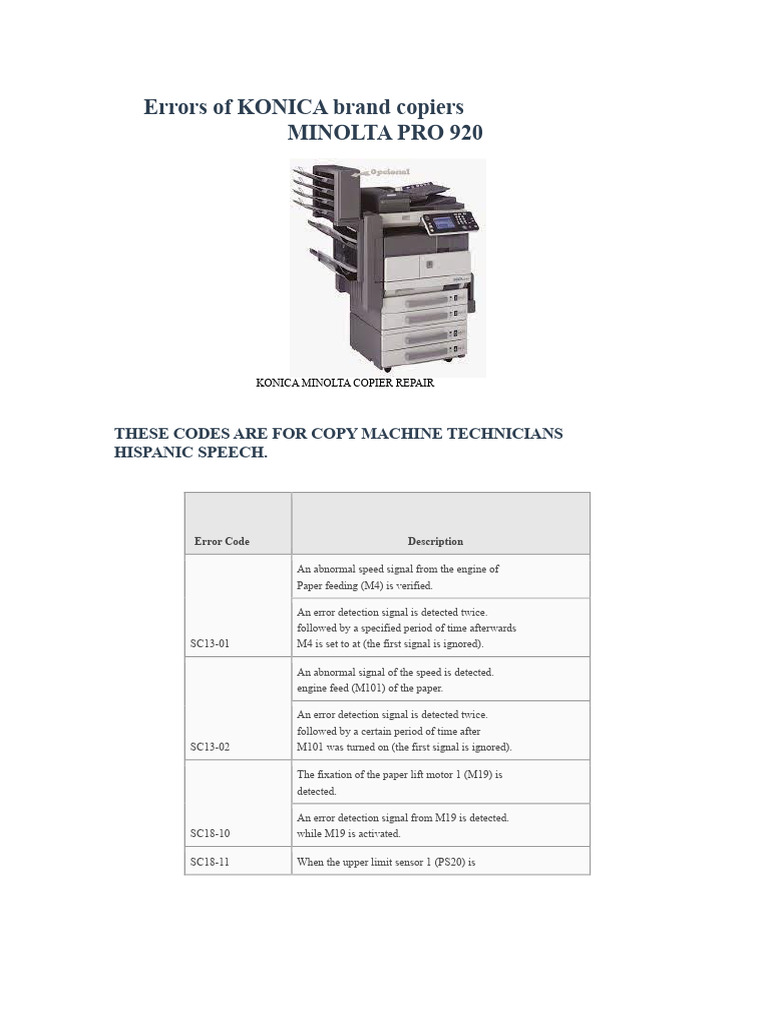 KONICA Minolta Copier Error Codes | PDF | Transmission Control Protocol ...