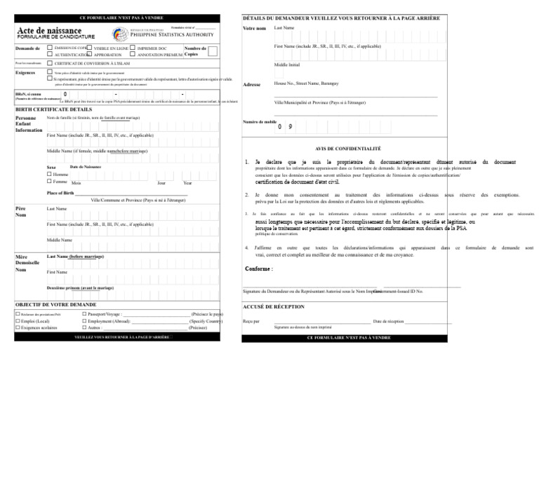 Formulaire de Demande de Certificat d'État Civil | PDF | Certificat de ...