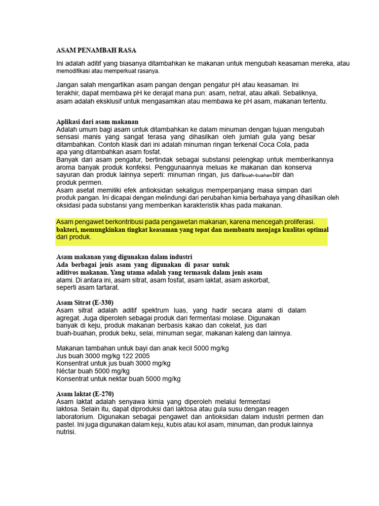 Asam Penambah Rasa dalam Makanan | PDF