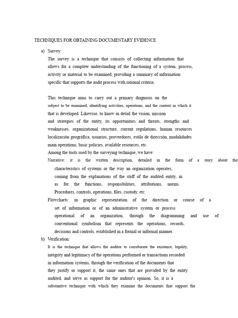TECHNIQUES FOR OBTAINING DOCUMENTARY EVIDENCE Progress | PDF | Audit ...