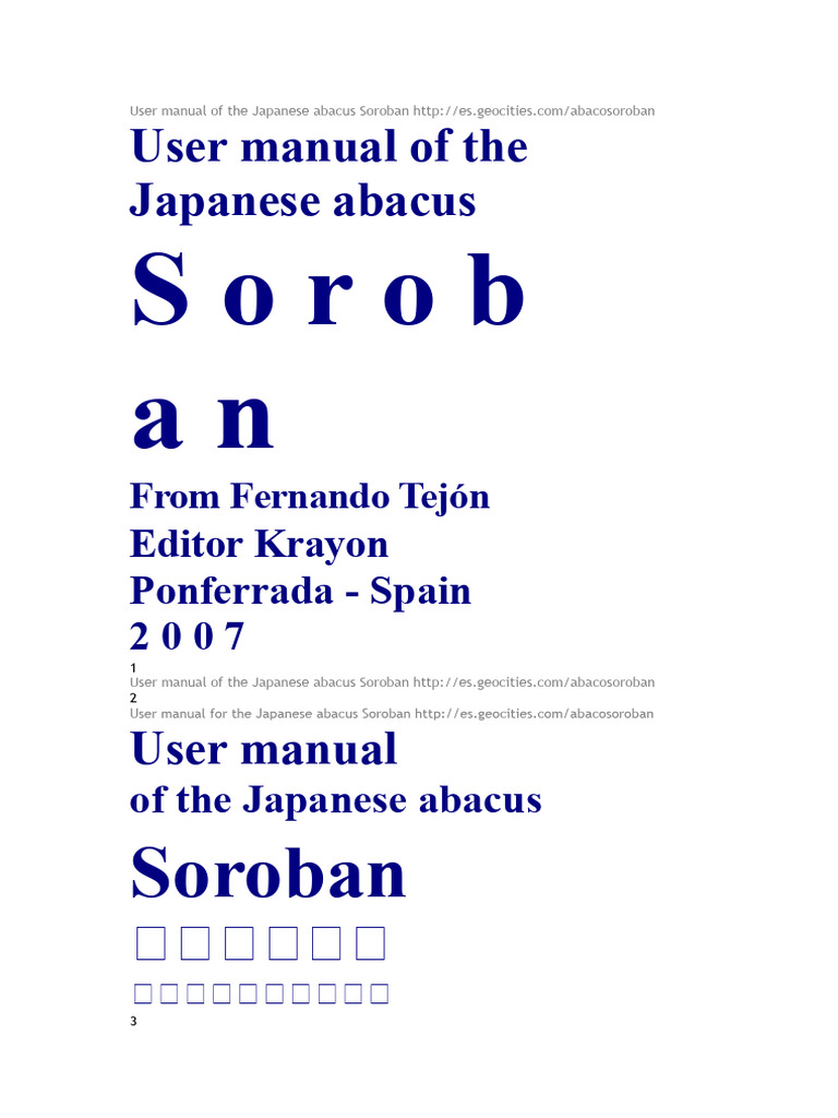 User Manual Of The Japanese Abacus Soroban Pdf Mathematics