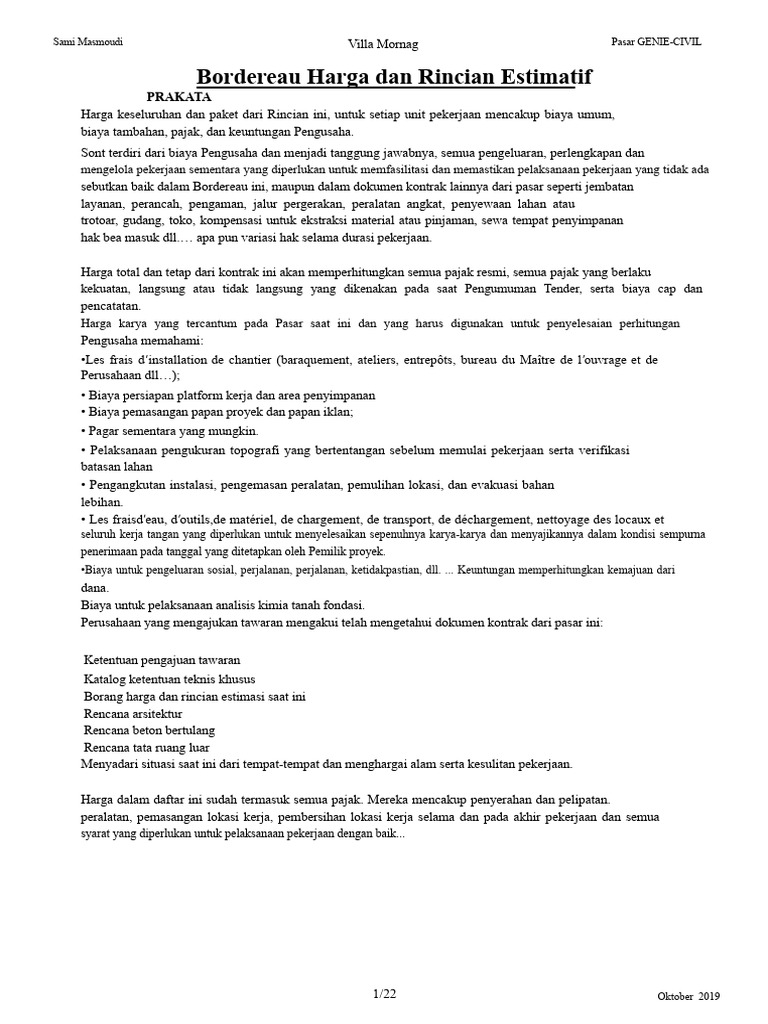 Rincian Estimatif Proyek GENIE-CIVIL | PDF
