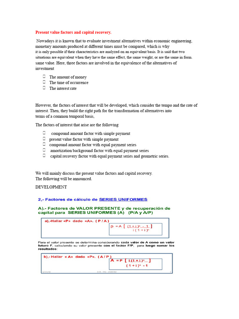 Present Value and Capital Recovery Factors | PDF | Present Value | Interest