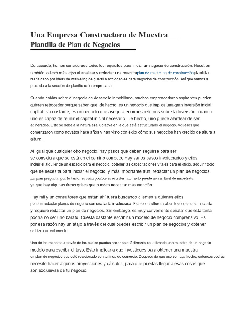 Plan de Negocios para Empresa Constructora | PDF | Business | Gestión ...