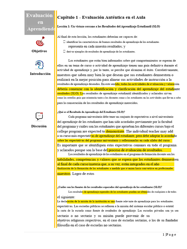 Evaluación de Resultados de Aprendizaje SLO | PDF | Evaluación ...