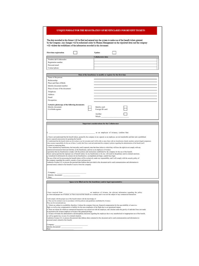 Registration Format for Benefit Tickets | PDF | Identity Document | Privacy