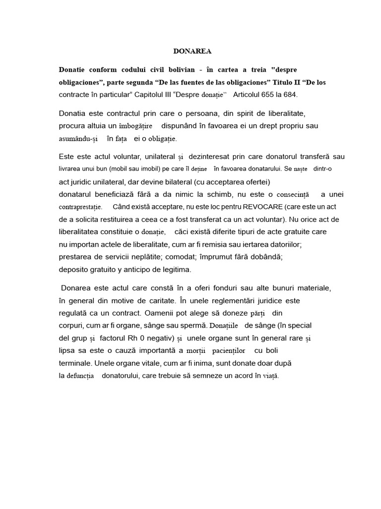 Donatia În Bolivia Și Legislația Comparată | PDF