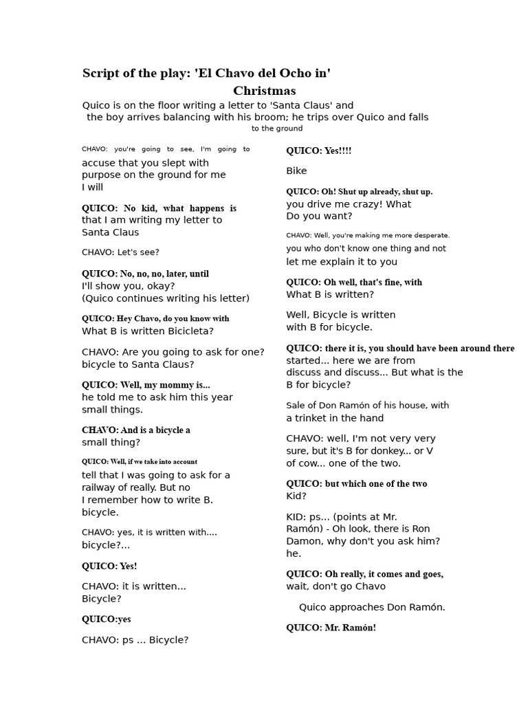 Script For Theater Play Christmas of The Chavo Del 8 | PDF