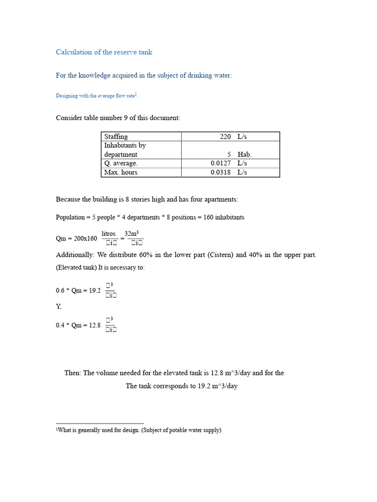 Calculation of The Reserve Tank | PDF | Environmental Engineering ...