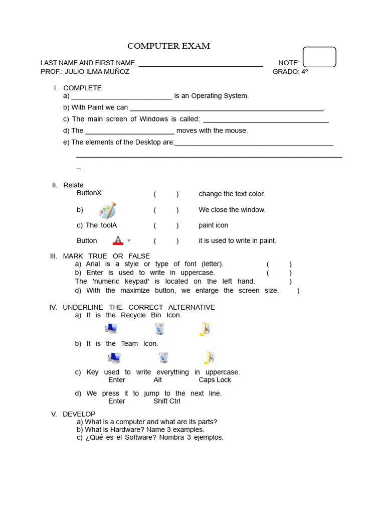 Computing Exam 4th Grade | PDF