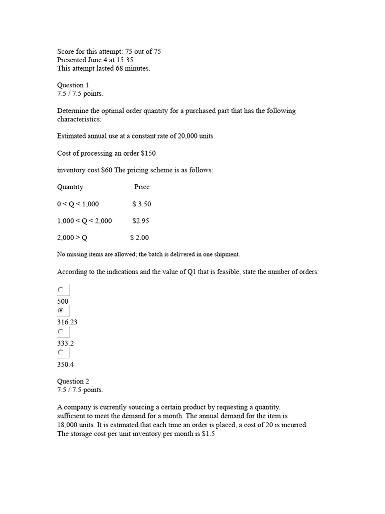 Optimal Order Quantities and Project Analysis | PDF | Business ...