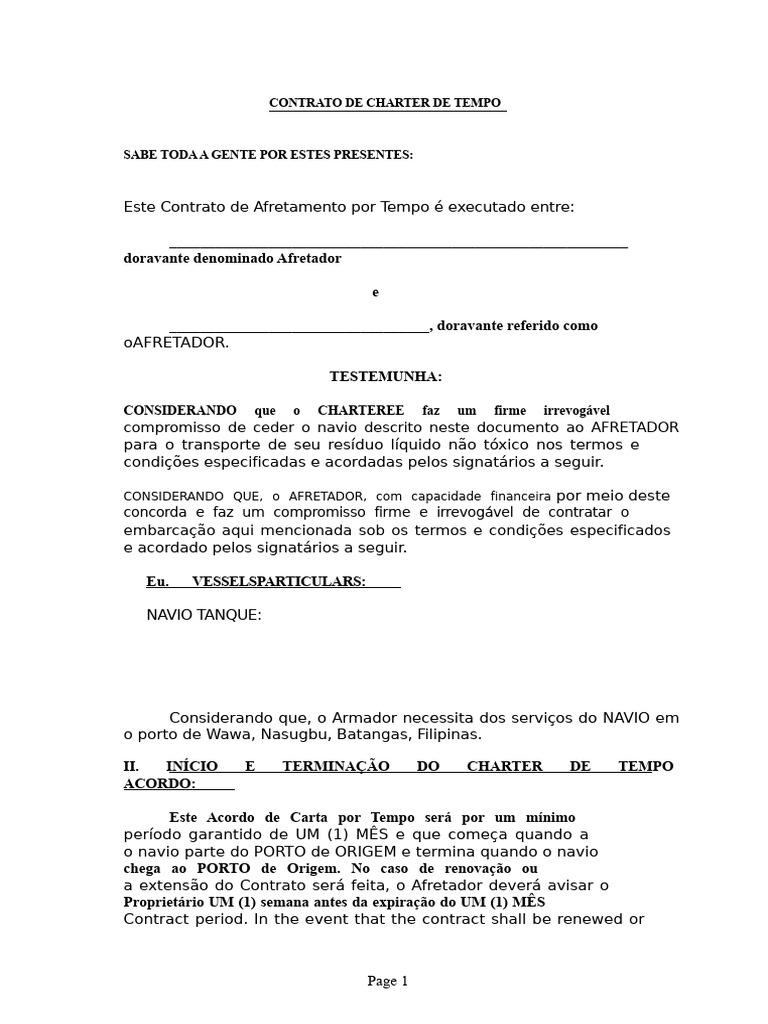 Contrato de Charter de Tempo para Navio | PDF | Navios | Tempo