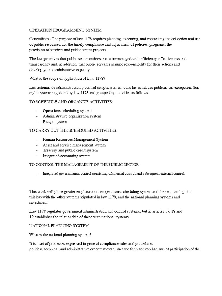Law 1178: Operations Programming System | PDF | Public Finance | Policy