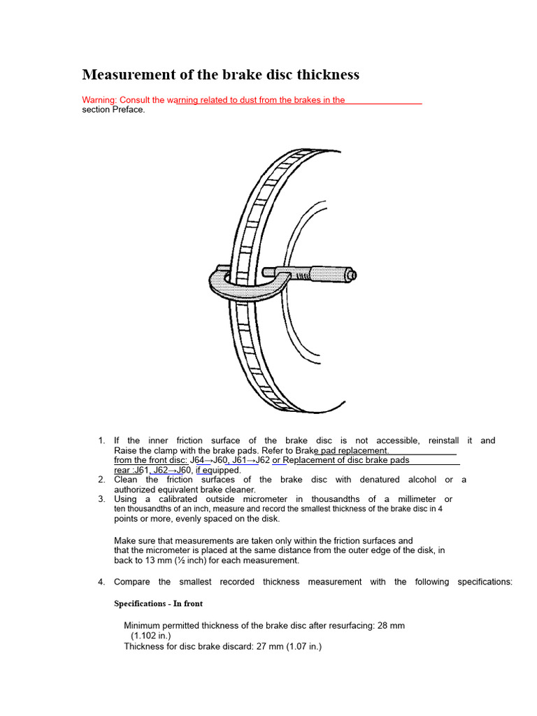 Brake Disc Thickness Measurement Guide | PDF
