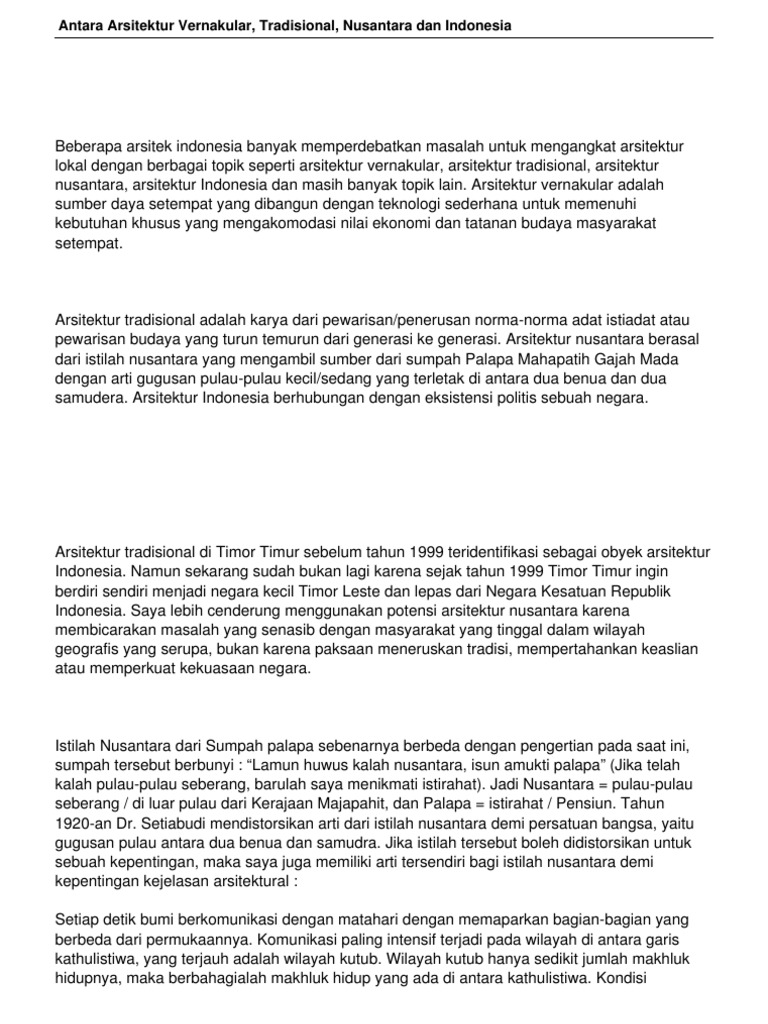 Antara Arsitektur Vernakular Tradisional Nusantara Dan Indonesia