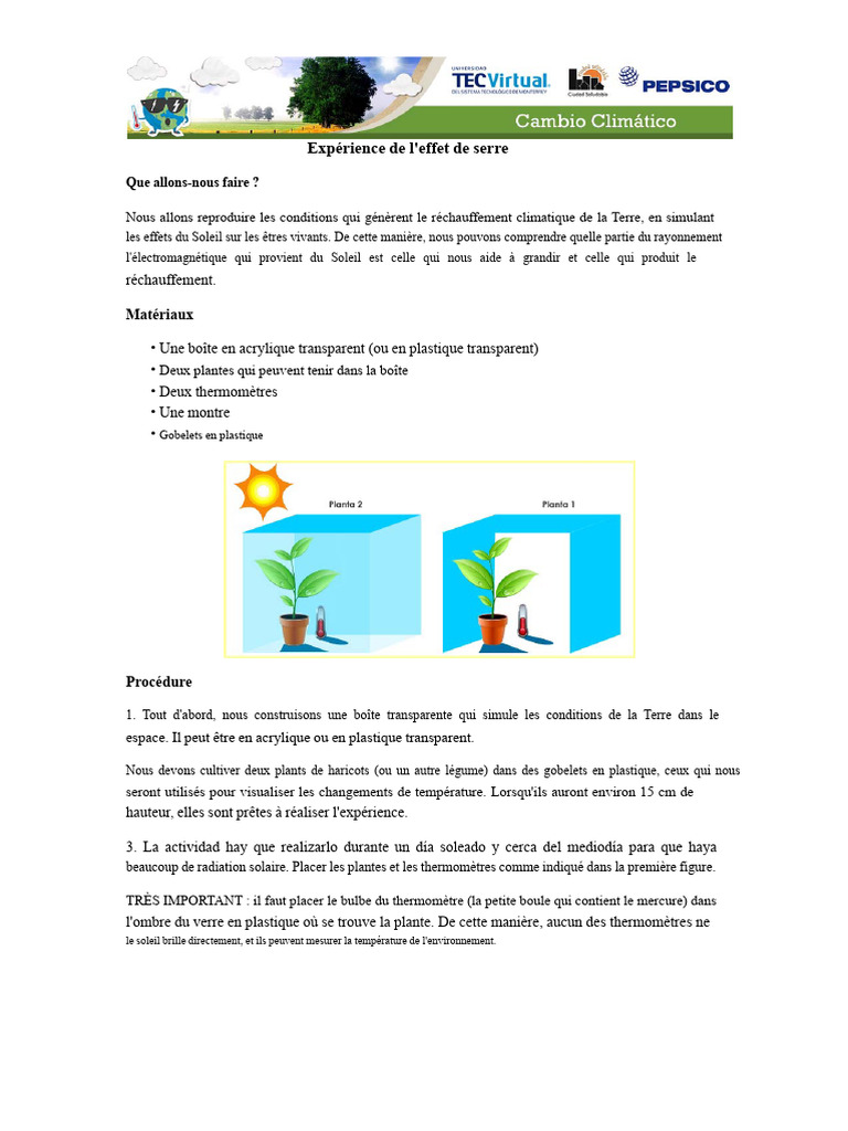 Expérience sur l'effet de serre et climat | PDF | Effet de serre | Soleil