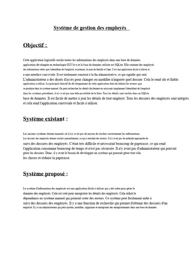 Système de gestion des employés en Java | PDF | Bases de données ...