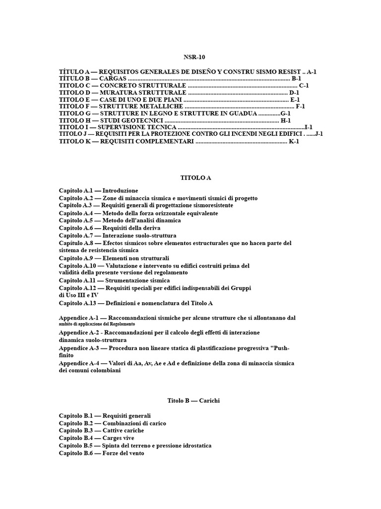 Riepilogo Contenuto NSR 10 | PDF