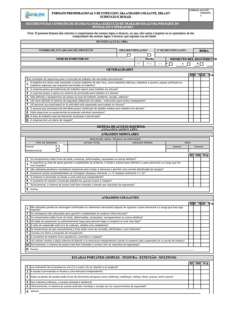 GI-F-075-FORMATO PRÉ-OPERACIONAL DE INSPEÇÃO DE ANDAME, CADEIRA E ...