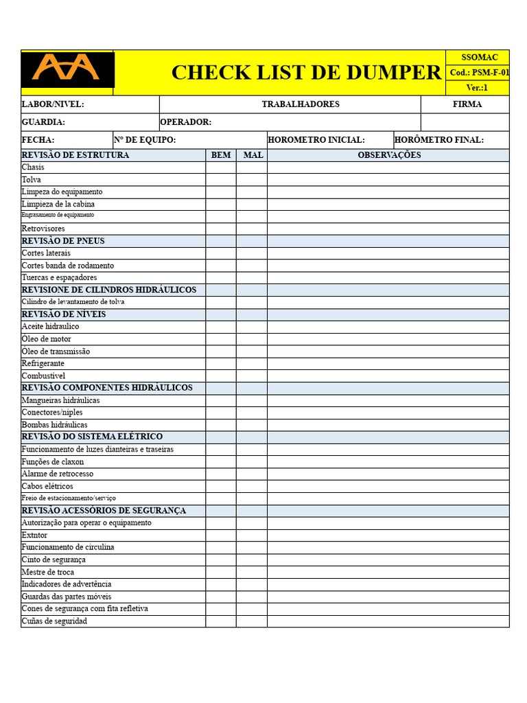 Check List de Manutenção de Dumper | PDF