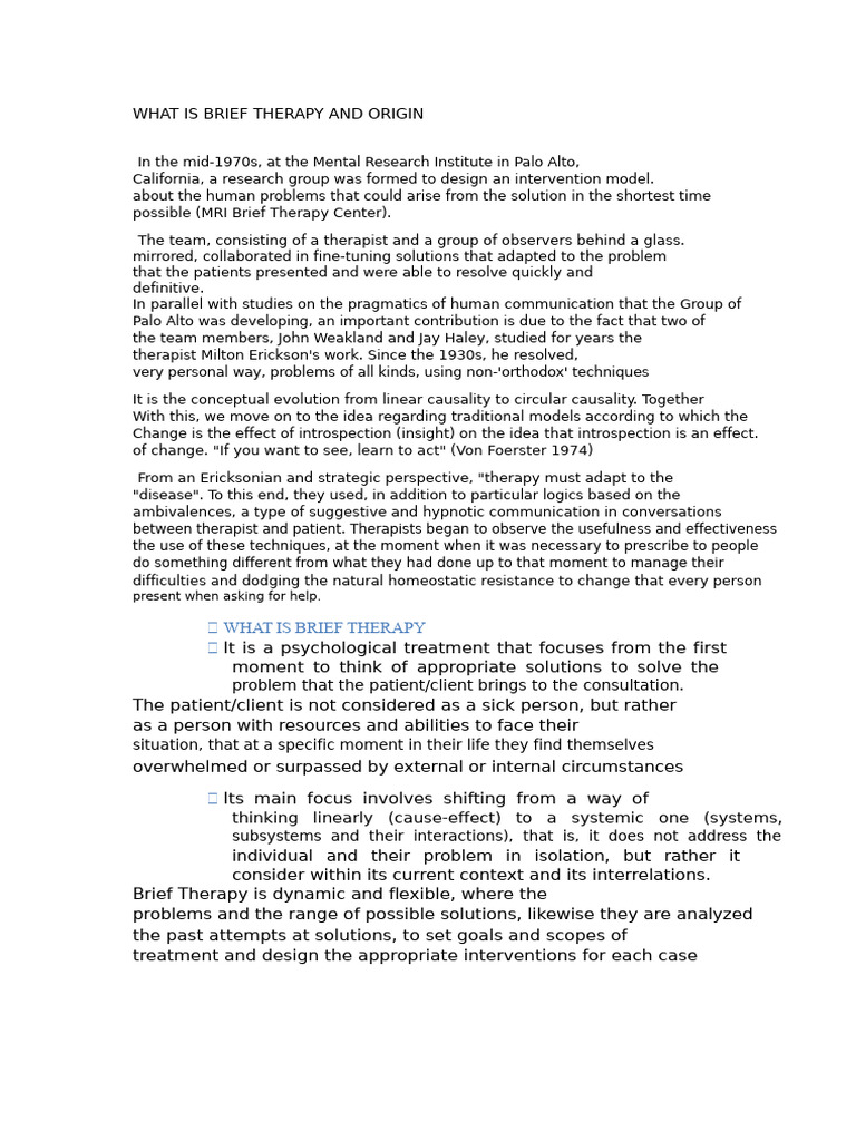 Understanding Brief Therapy Origins | PDF | Psychotherapy | Logic