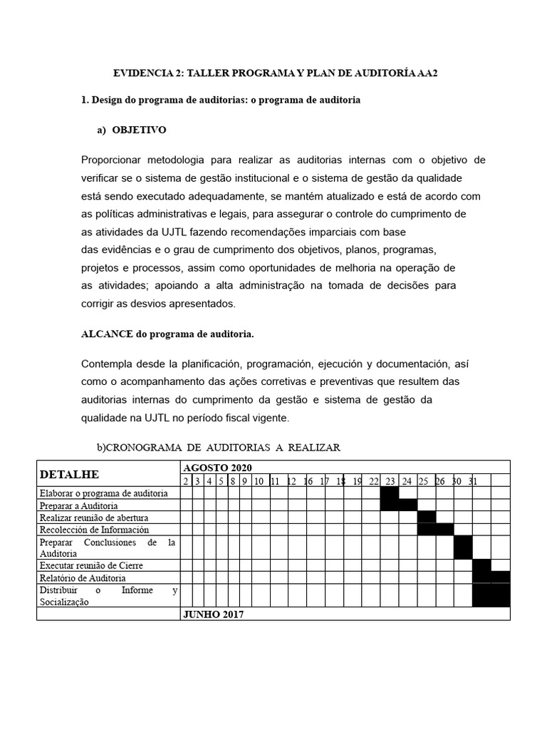 Programa de Auditoria UJTL: Metodologia e Planejamento | PDF ...