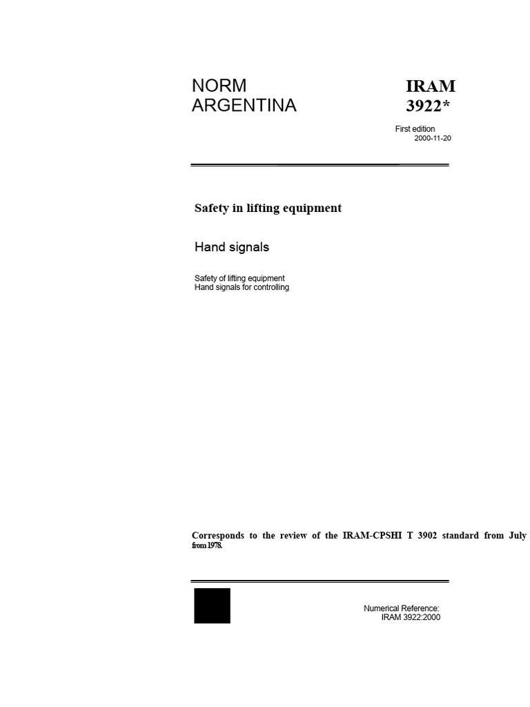 IRAM 3922 - Safety in Lifting Equipment - Corresponds To The Review of ...