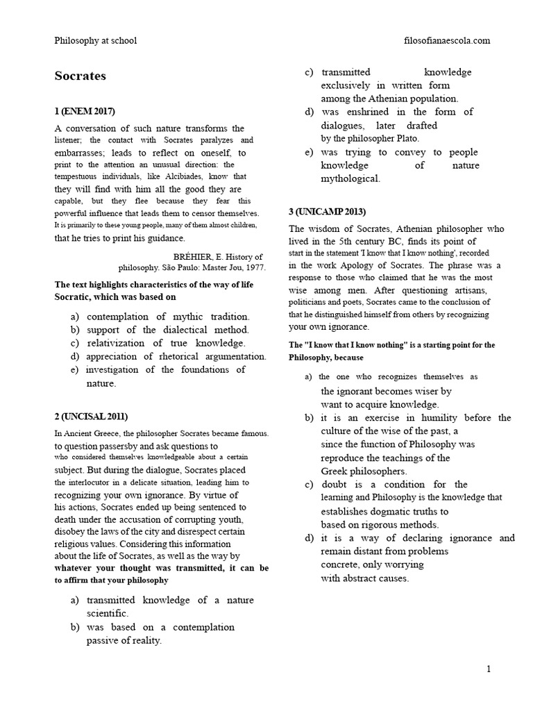 Socratic Philosophy in Education | PDF | Socrates | Plato