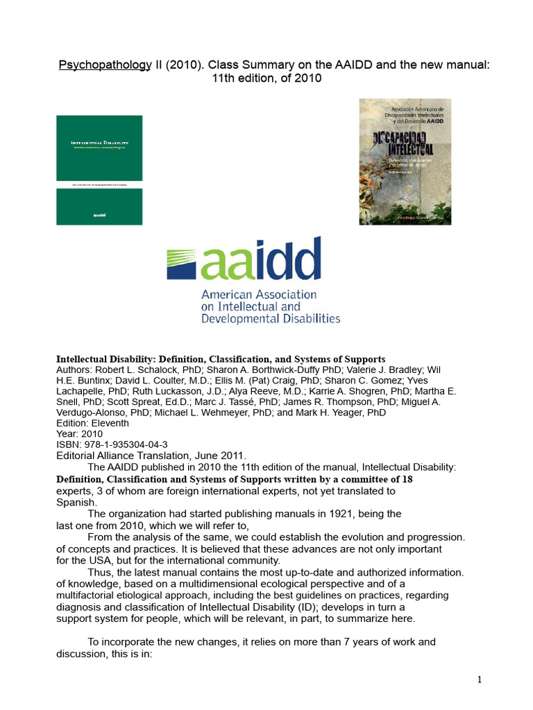 AAIDD 2010 Manual on Intellectual Disability | PDF | Intellectual ...