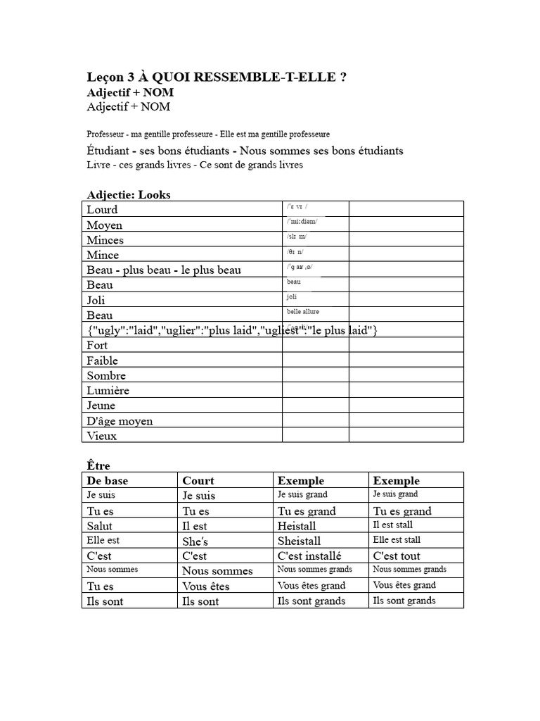 Adjectifs et descriptions en français | PDF | Couleur des yeux ...