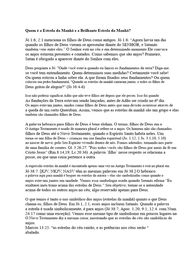 Quem é a Estrela da Manhã e a Brilhante Estrela da Manhã -1 | PDF ...