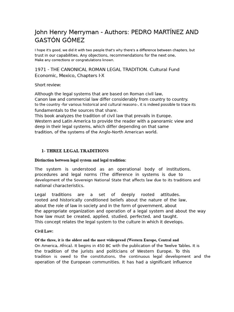 Overview of Legal Traditions and Systems | PDF | Civil Law (Legal ...