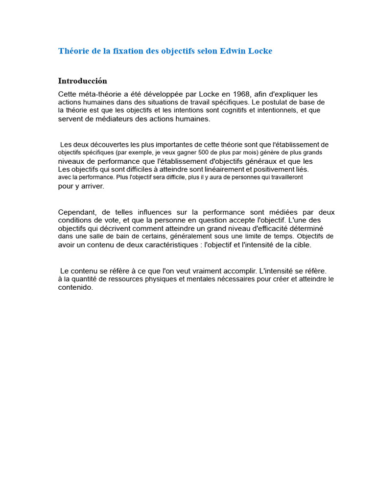 Théorie de la fixation des objectifs de Locke | PDF | Psychologie ...