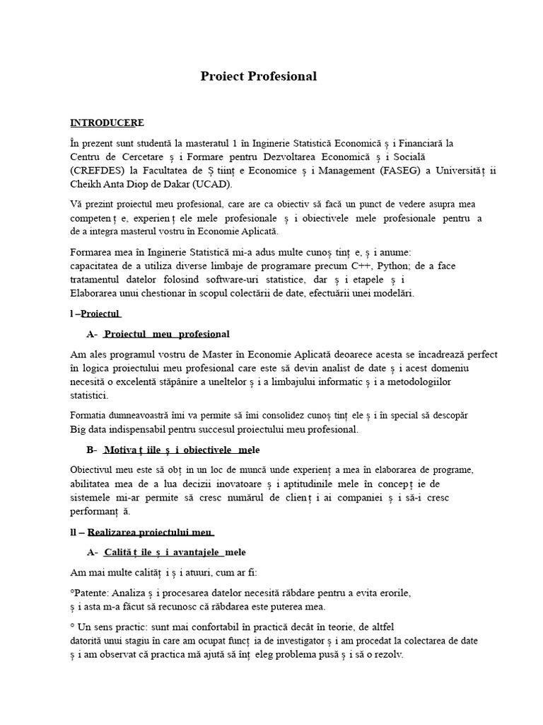 Proiect Profesional | PDF