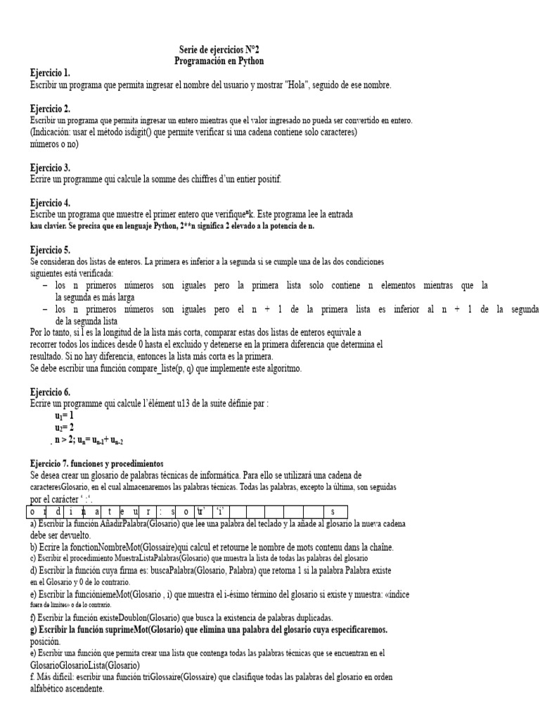 Ejercicios de Programación en Python | PDF | Python (lenguaje de ...