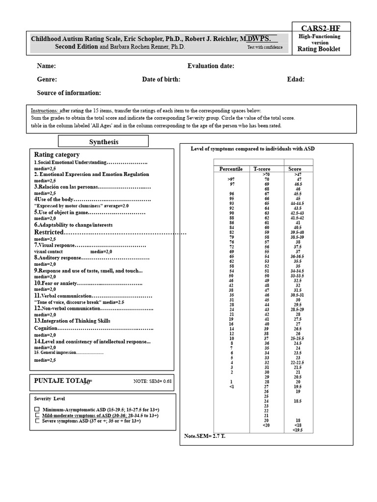 Childhood Autism Rating Scale Guide | PDF | Autism | Communication