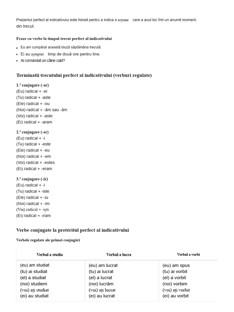 Perfectul Compus Al Indicativului - Conjugarea Verbilor | PDF