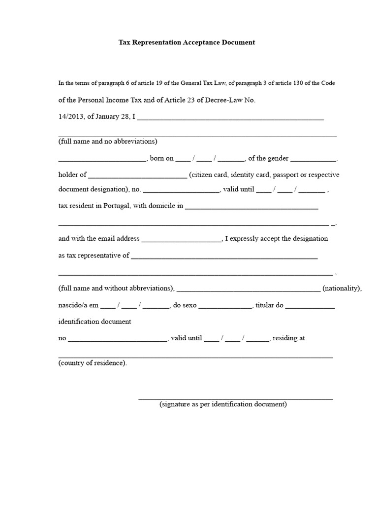 Tax Representation Acceptance Form | PDF