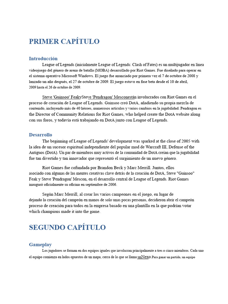 Historia y Jugabilidad de League of Legends | PDF | Videojuegos