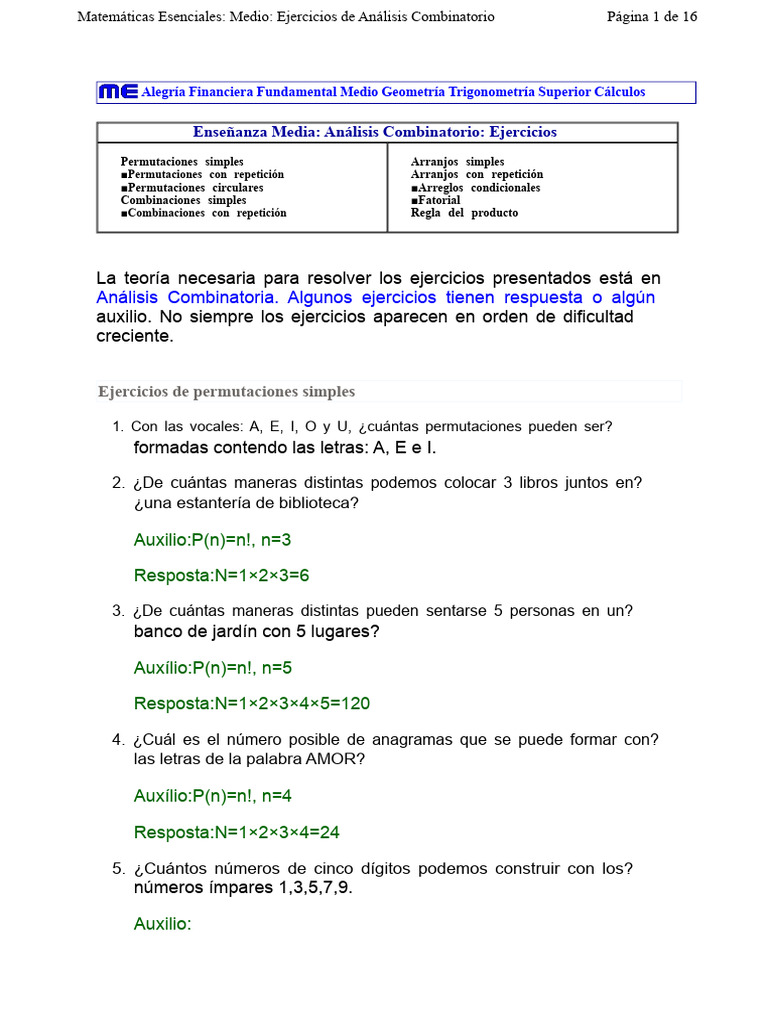 Ejercicios de Análisis Combinatorio | PDF | Combinatoria | Permutación