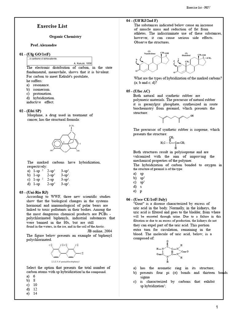 Exercise List on Organic Chemistry Concepts | PDF | Chemical Bond ...