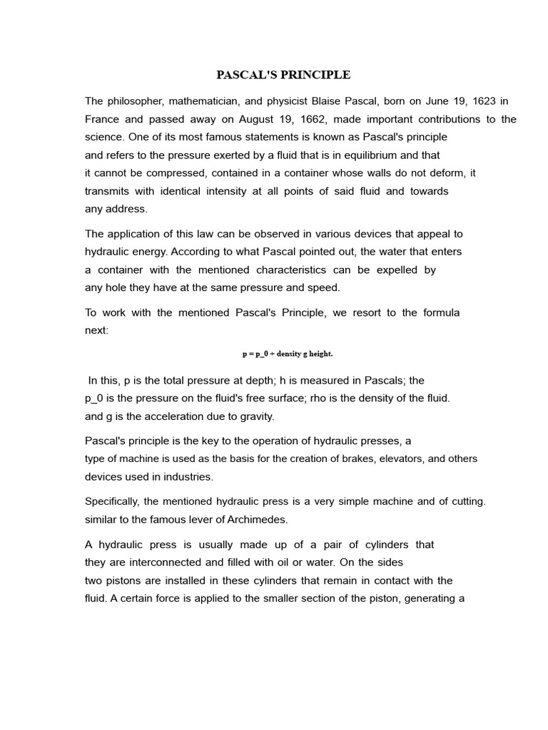 Understanding Pascal's Principle in Hydraulics | PDF | Gases | Pressure