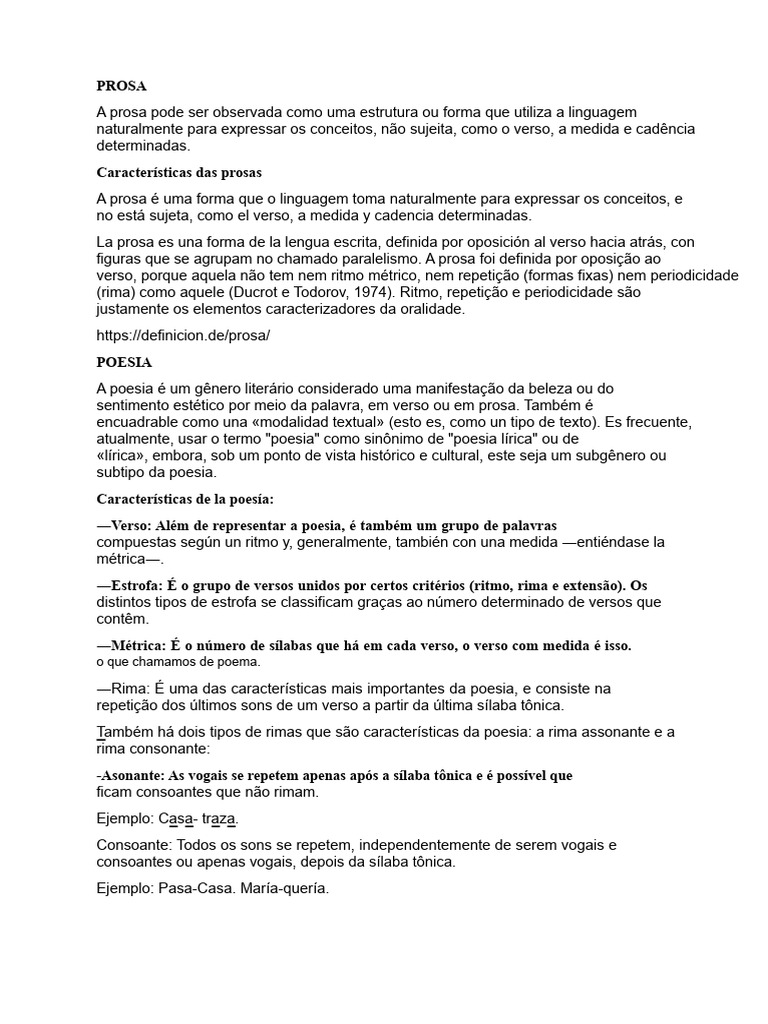 Tipos e Características da Prosa e Poesia | PDF | Poesia | Prosa