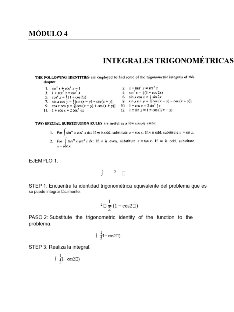 Integrales Trigonométricas: Ejemplos y Métodos | PDF | Integral ...