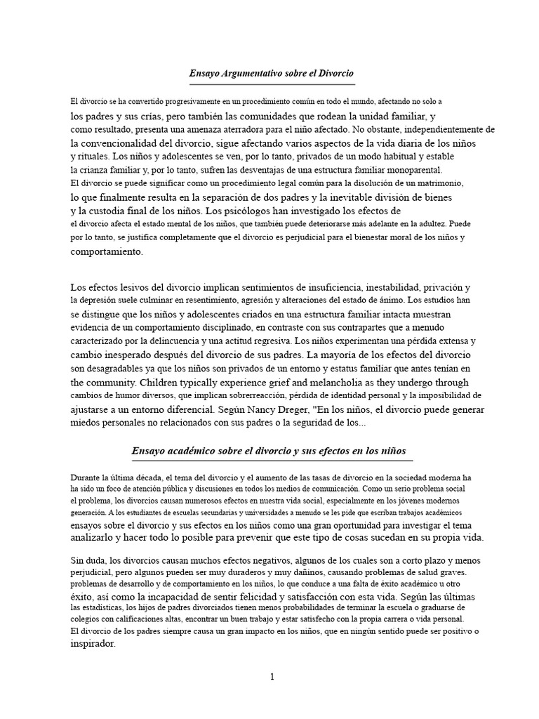 Efectos del Divorcio en Niños y Adolescentes | PDF | Divorcio ...